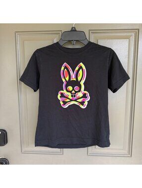 Psycho Bunny Kids Black Neon Abstract Camo Graphic Tee Size 7-8 S